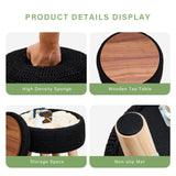 Wimarsbon Pouf Ottoman, 100% Cotton Knitted Boho Footstool, Round Footrest with Non-Skid Wood Legs, Home Décor Handmade Pouffe, Leisure Floor Step Stool for Living Room (Beige)