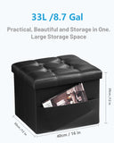 AmasSmile Storage Ottoman Folding Foot Rest Stool, Leather Footstool Bench, Short Ottoman Stool, Storage Foot Rest Store, Books (Black, 17" D x 13" W x 13" H)