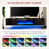 oneinmil 70" Floating TV Stand with 36" Electric Fireplace, Wall Mounted Fireplace Entertainment Center with Storage, Fire Place TV Console for Living Room, All Black