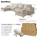 EASE MOOSE Leather Sectional Couch, Oversized Modular Sectional Sofas, Wide Deep Seat Modular Couch, Scratch Resistant Faux Leather Material, L Shaped Sofa for Big Spaces,Beige