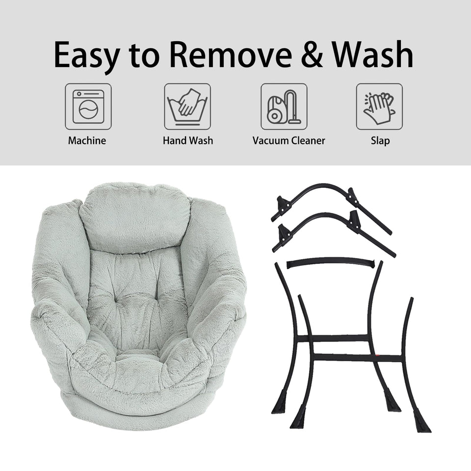 LITA Lazy Chair with Ottoman, Modern Accent Leisure Upholstered Lazy Sofa Armchair, Contemporary Lounge Reading Chair with Armrests and a Side Pocket for Living Room, Bedroom & Small Space, Dark Grey