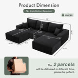 Boneless Sectional Cloud Couch Sofa for Living Room, 112" U-Shaped Modular Modern Lounge Sleeper Black Couches with Chaise, No Assemble, Cordury Compression Upholstered Sofas