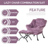 LITA Lazy Chair with Ottoman, Modern Accent Leisure Upholstered Lazy Sofa Armchair, Contemporary Lounge Reading Chair with Armrests and a Side Pocket for Living Room, Bedroom & Small Space, Dark Grey