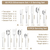 KINGSTONE Silverware Set, 60-Piece Forged Flatware Set Cutlery Set Premium Stainless Steel, Service for 12, for Kitchen, Home, Wedding, Party, Mirror Polished and Dishwasher Safe