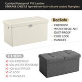 DocSafe Storage Ottoman with Lock,Fireproof Folding Ottoman Foot Rest Stool Storage Chest with Storage Safe for Important Documents,Waterproof 17 Inches Short Ottoman Foot Stool with Handles,Black