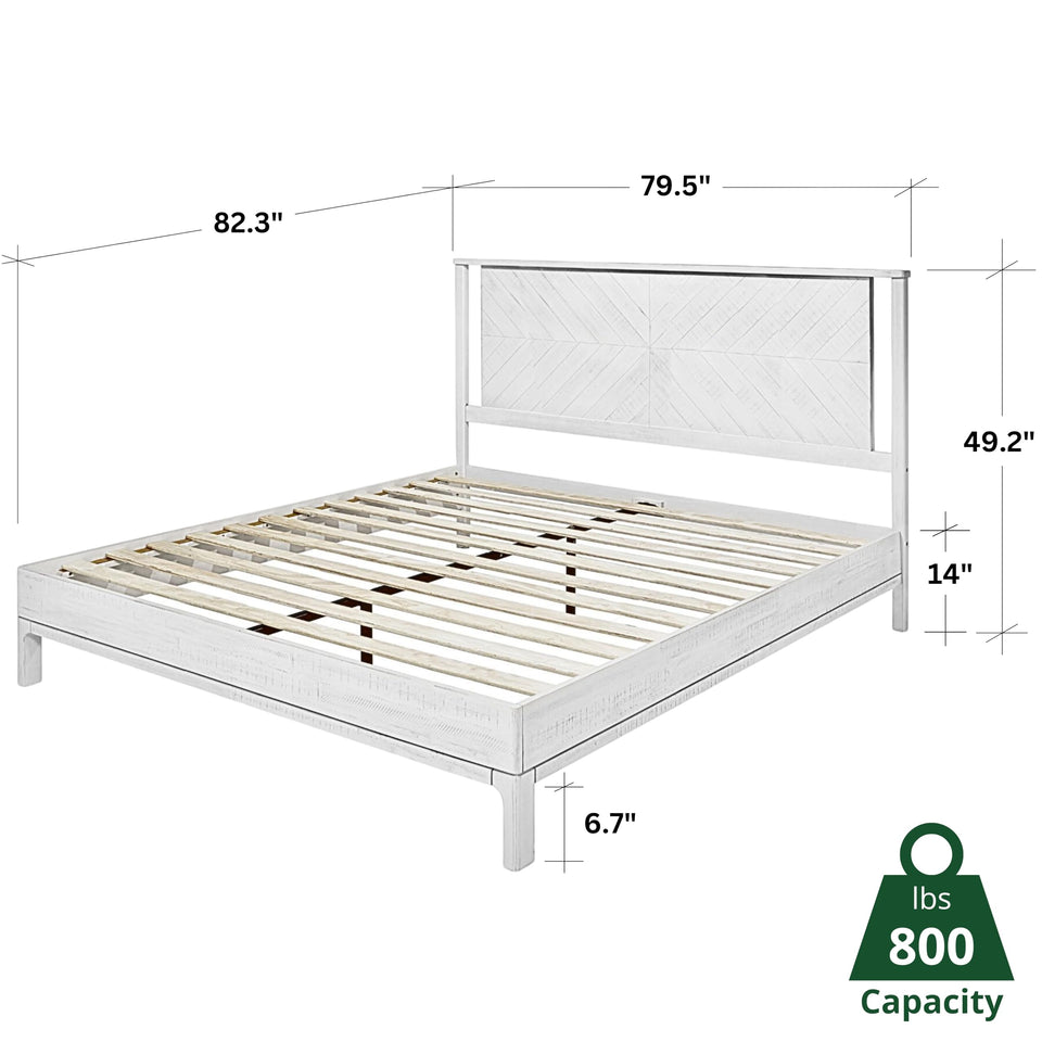 Bme Vivian 14 Inch Deluxe Bed Frame with Headboard, Rustic & Scandinavian Style with Solid Acacia Wood, No Box Spring Needed, 12 Strong Wood Slat Support, Easy Assembly, King, Rustic Golden Brown