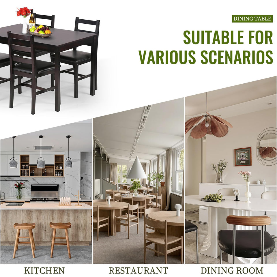 FDW | 5-Piece Solid Wood Dining Table Set for 4 | Brown | Pine Kitchen Table with Upholstered Chairs | Space-Saving Design | Smooth Easy-to-Clean Surface | for Dining Room, Apartment, Restaurant