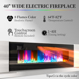 AMERLIFE Fireplace TV Stand with 36" Fireplace, 70" Modern High Gloss Fireplace Entertainment Center LED Lights, 2 Tier TV Console Cabinet for TVs Up to 80", Obsidian Black