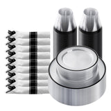 Goodluck 700 Piece Dark Blue Plastic Dinnerware Set for Party, Clear Disposable Plates for 100 Guests, Include: 100 Dinner Plates, 100 Dessert Plates, 100 Pre Rolled Napkins with Cutlery Set, 100 Cups