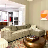 Acanva Luxury Modular Sectional Living Room Sofa Set, Modern Minimalist Style Couch with Ottoman and Chaise, L-Shape, Linen-Like Cream