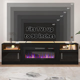 Lemberi Fireplace tv Stand with 36 inch Fireplace Up to 90" TVs, LED Light Entertainment Center and Storage, 80" Modern Wood Media TV Console with Highlight Cabinet for Living Room (White)