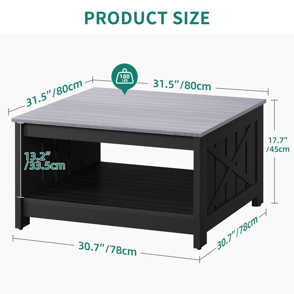 YITAHOME Coffee Table Farmhouse Coffee Table with Storage Rustic Wood Cocktail Table, Square Coffee Tables for Living Meeting Room with Half Open Storage Compartment, Grey Wash