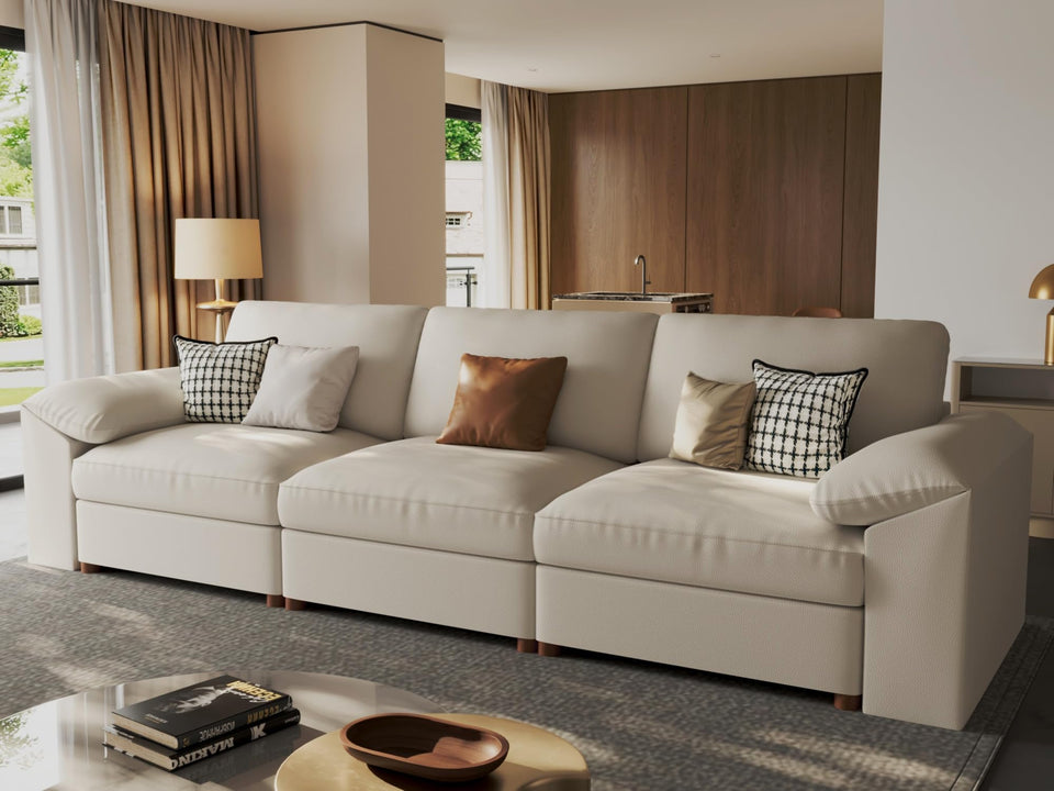 EASE MOOSE Leather Sectional Couch, Oversized Modular Sectional Sofas, Wide Deep Seat Modular Couch, Scratch Resistant Faux Leather Material, L Shaped Sofa for Big Spaces,Beige