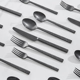 KINGSTONE 60 Pcs Black Hammered Silverware Set for 12, 18/10 Stainless Steel Heavy Duty Flatware Set, Tableware Cutlery Utensil Sets for Home Restaurant Dishwasher Safe