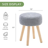 Wimarsbon Pouf Ottoman, 100% Cotton Knitted Boho Footstool, Round Footrest with Non-Skid Wood Legs, Home Décor Handmade Pouffe, Leisure Floor Step Stool for Living Room (Beige)