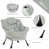 Welnow Lazy Chair with Ottoman, Modern Lounge Accent Chair with Armrests and a Side Pocket, Leisure Sofa Armchair, Reading Armchair with Footrest for Small Space, Dark Grey