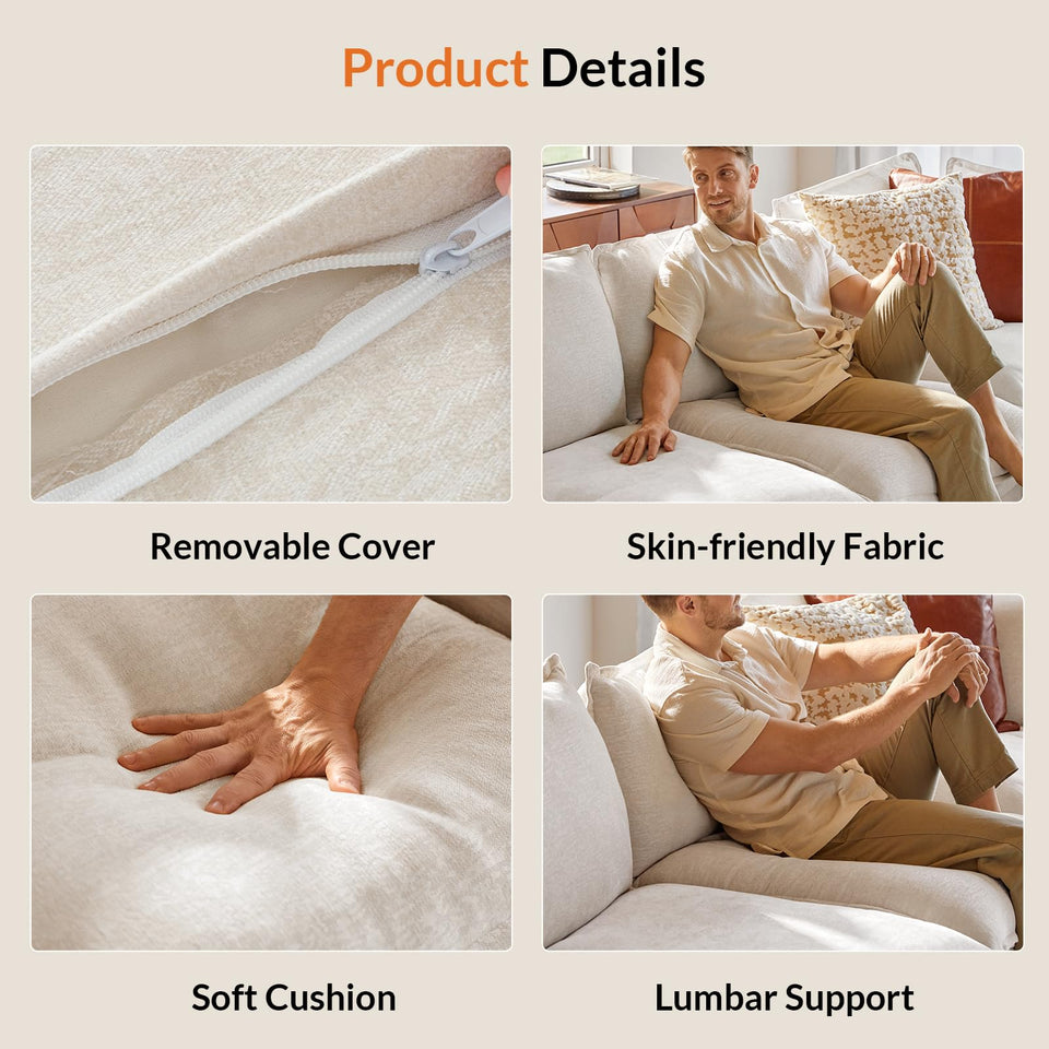 HULALA HOME 127'' Modular Sectional Sofa, Oversized U Shaped Couch with Storage Ottoman, Comfy Chenille Sofa with Deep Seat, 6 Seat Convertible Couches for Living Room, Beige