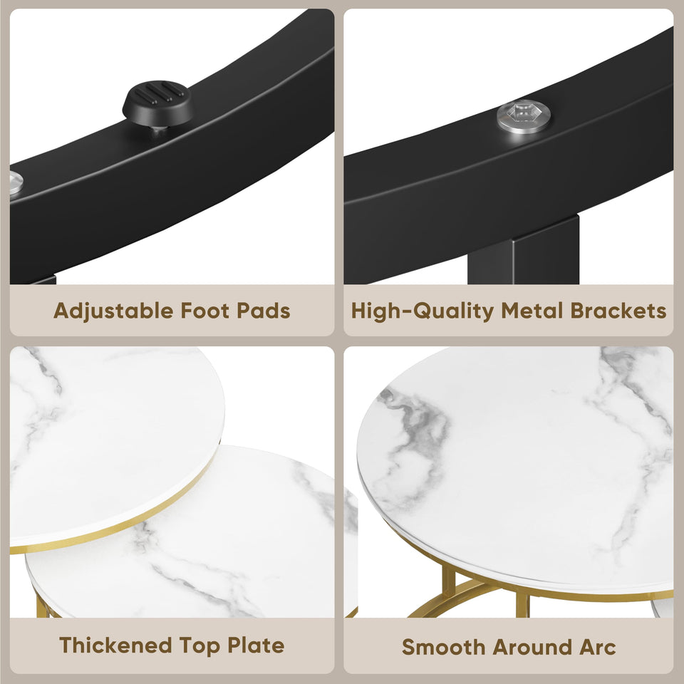 Smuxee Nesting Coffee Table Set of 2, 23.6" Round Coffee Table Wood Grain Top with Adjustable Non-Slip Feet, Industrial End Table Side Tables for Living Room Bedroom Balcony Yard