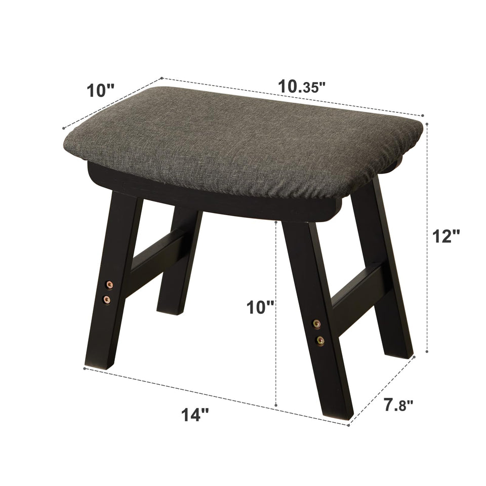 Foot Stool,Ottoman,Bamboo Small Sofa Foot Rest Under Desk,Extra Seating for Living Room, Bedroom and Kitchen(Brown Stool Legs - Beige Surface)