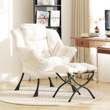 LITA Lazy Chair with Ottoman, Modern Accent Leisure Upholstered Lazy Sofa Armchair, Contemporary Lounge Reading Chair with Armrests and a Side Pocket for Living Room, Bedroom & Small Space, Dark Grey