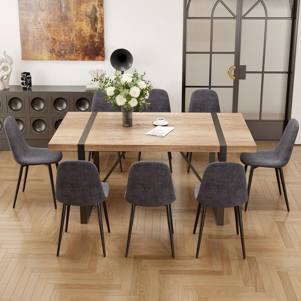 MUUOKY Dining Table Set for 4, Modern 55'' Wood Dinette Table Set for 4 with Fabric Dining Chairs,Table and Chairs Set of 4,Ideal for Kitchen Dining Room