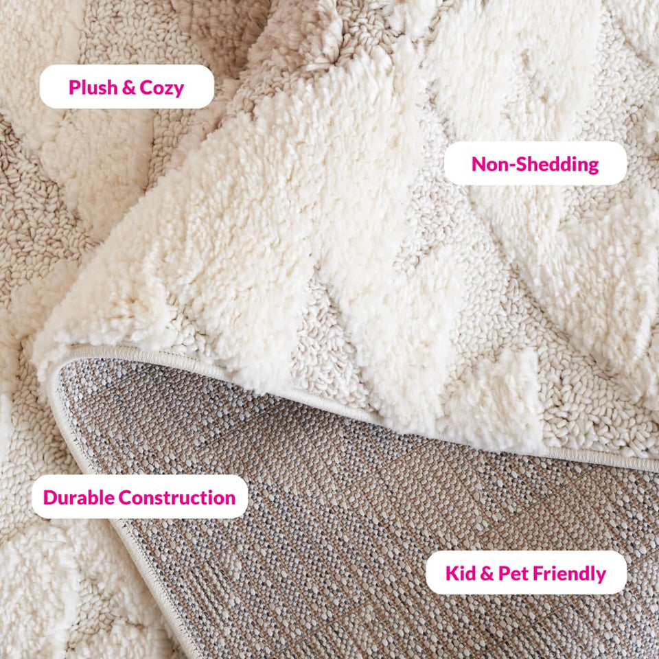 SAFAVIEH Area Rug 8x10 - Moroccan Tassel Shag Collection - Large - Ivory & Brown, Boho Design, Non-Shedding & Easy Cleaning, Plush Pile, Ideal for Living Room, Bedroom, Dining Space (MTS688A)