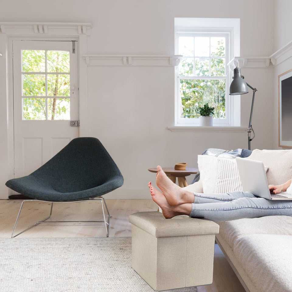 ALASDO Storage Ottoman Footrest Stool Small Ottoman with Storage Foldable Ottomans Foot Rest Footstool Bench for Living Room 17x13x13inches Grey