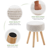 Wimarsbon Pouf Ottoman, 100% Cotton Knitted Boho Footstool, Round Footrest with Non-Skid Wood Legs, Home Décor Handmade Pouffe, Leisure Floor Step Stool for Living Room (Beige)