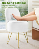 GREENSTELL Small Vanity Stool Chair with Storage and Folding Back, 13" x 13" x 17.7" Faux Fur Soft Ottoman for Teenager, 4 Metal Legs with Anti-Slip Feet, Furry Padded Seat for Makeup, Bedroom, White