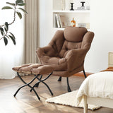 Welnow Lazy Chair with Ottoman, Modern Lounge Accent Chair with Armrests and a Side Pocket, Leisure Sofa Armchair, Reading Armchair with Footrest for Small Space, Dark Grey