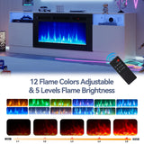 OneBlis 80" Fireplace TV Stand, LED Light Entertainment Center for TVs Up to 90", High-Gloss Door, Modern TV Console for Living Room with Storage Cabinet, Black+Black