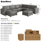 EASE MOOSE Leather Sectional Couch, Oversized Modular Sectional Sofas, Wide Deep Seat Modular Couch, Scratch Resistant Faux Leather Material, L Shaped Sofa for Big Spaces,Beige
