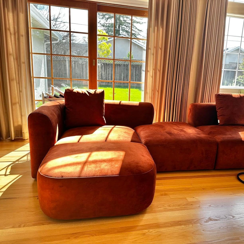 Acanva Luxury Modern Tight Curved Back Velvet Sofa, Minimalist Style Comfy Couch for Living Room Apartment, 3 Seater, Cream