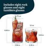 Libbey Ascent Tumbler and Rocks Drinking Glasses Set of 16, Glass Drinking Glasses with Curvature, Versatile Glassware Set for Parties and More