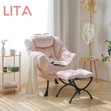 LITA Lazy Chair with Ottoman, Modern Accent Leisure Upholstered Lazy Sofa Armchair, Contemporary Lounge Reading Chair with Armrests and a Side Pocket for Living Room, Bedroom & Small Space, Dark Grey