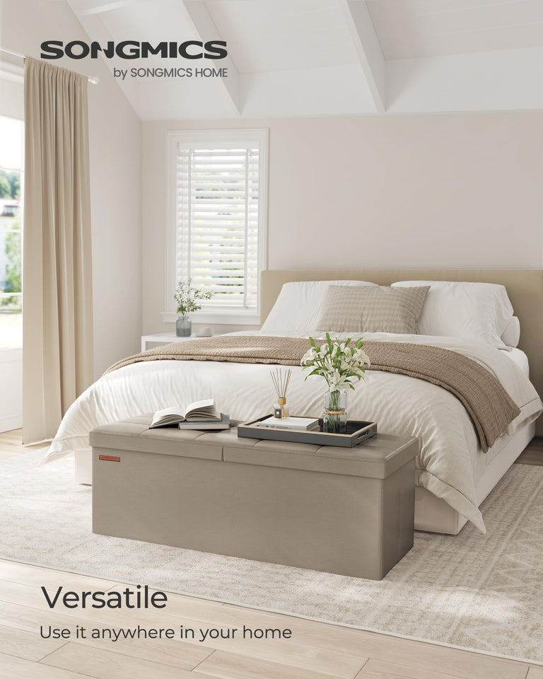 SONGMICS MAZIE Collection - 30 Inches Storage Ottoman Bench with Flipping Lid, Storage Chest Footstool, Load 660 lb, for Entryway, Living Room, Bedroom, Synthetic Leather, Black ULSF45BK