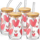 DWTS DANWEITESI Glass Cups with Lids and Straws 4 pcs,16oz Drinking Glasses Set for Coffee Bar Accessories,Iced Coffee Cups with Lids,Matcha Cup Glass Tumbler Reusable for Gifts