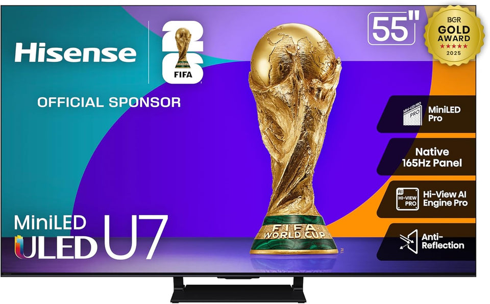 Hisense 55" U7 Mini-LED ULED 4K UHD Best Premium Gaming Google Smart TV (55U75QG, 2025 Model) - QLED, Native 165Hz, VRR 288, Up to 3000 Nits, HDR10+, Dolby Vision IQ · Atmos, IMAX Enhanced, 2.1.2 Ch