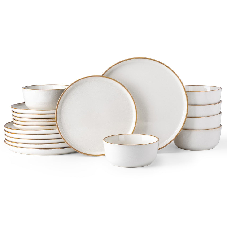 GBHOME Ceramic Dinnerware Sets for 8, 24 Pieces Stoneware Plates and Bowls Sets, Scratch Resistant Dishes, Dishwasher & Microwave Safe, Reactive Glaze-Green Wheat