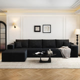 135.4" Cloud Modular Sectional Couch with 1 Ottoman,Modern Minimalist Upholstered Couches, Comfort U Shaped Sofa for Living Room,Deep Seat Corner Couch，No Assembly Required (Black,Left Facing Chaise)
