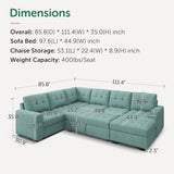 HONBAY Sectional Sleeper Sofa Pull Out Bed with Storage Chaise, Sectional Sofa Couch, Sleeper Couch Bed for Living Room, Dark Grey