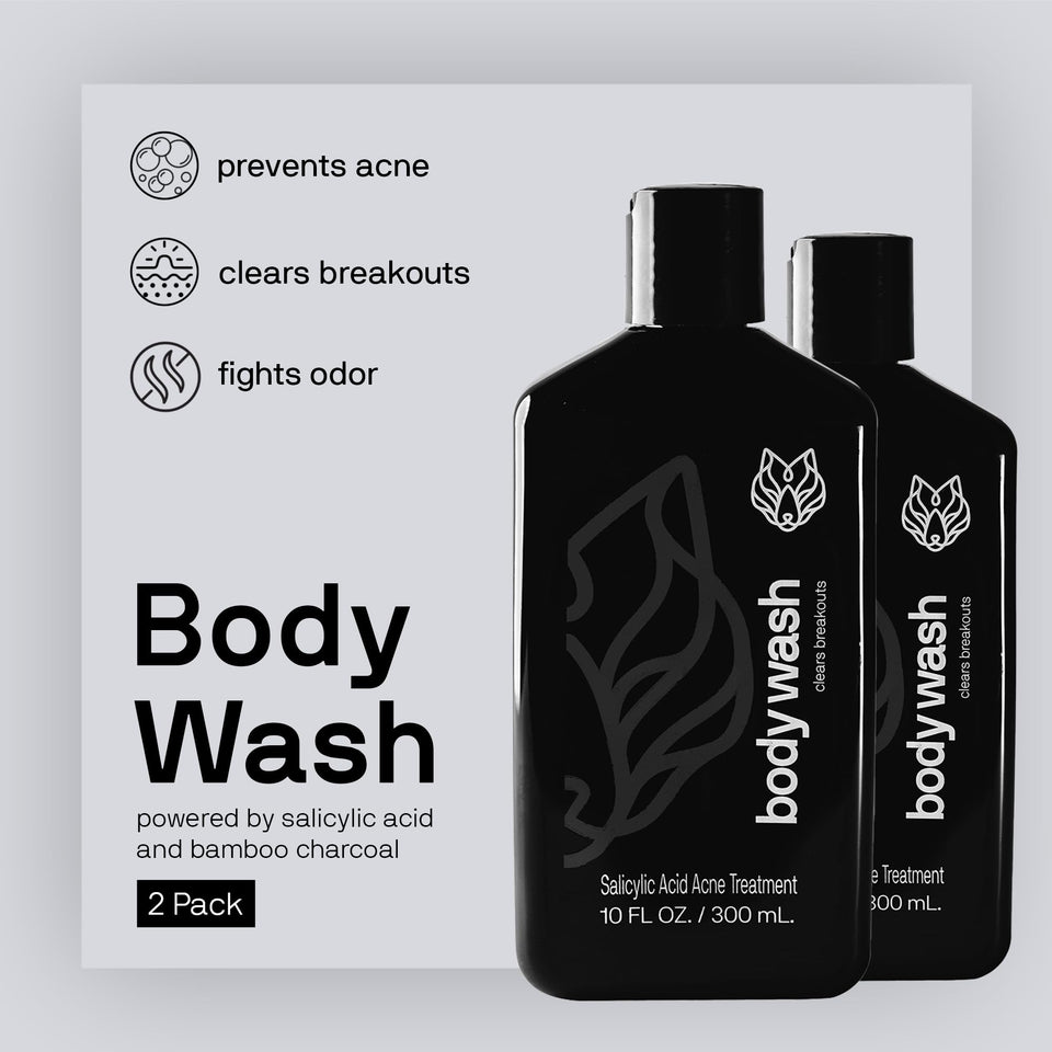 Black Wolf Salicylic Acid Body Wash for Men, 1 Liter - Men's Acne Body Wash - Charcoal Helps Reduce Acne Breakouts & Cleanse Your Skin - Full Coverage & Deep Clean Treatment - Men's Bodywash