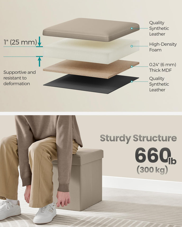 SONGMICS MAZIE Collection - 43 Inches Folding Storage Ottoman Bench, Ottoman with Storage, Foot Rest Stool, Load 660 lb, for Living Room, Synthetic Leather, Black ULSF701