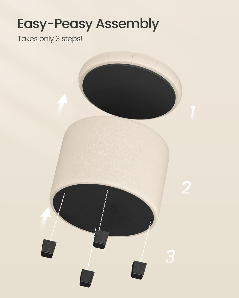 SONGMICS Round Ottoman, Ottoman with Storage, 17.7 Dia. x 17.5 H Inches Foot Rest with Legs, Load up to 330 lb, for Living Room, Bedroom, Dark Gray ULOM011G01