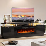 OneBlis 70" TV Stand for Living Room, Modern Entertainment Center & Media Console, Fits TVs up to 80", Storage Cabinet with Shelves, 36" Electric Fireplace with LED Flame (All Black)