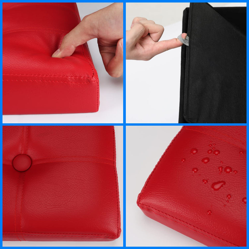 Bsketa Storage Ottoman, Folding Foot Stool with Thicker Foam Padded Seat Small Leather Storage Ottoman Bench Foot Rest for Living Room Foldable Coffee Table 17x13x13in,Black