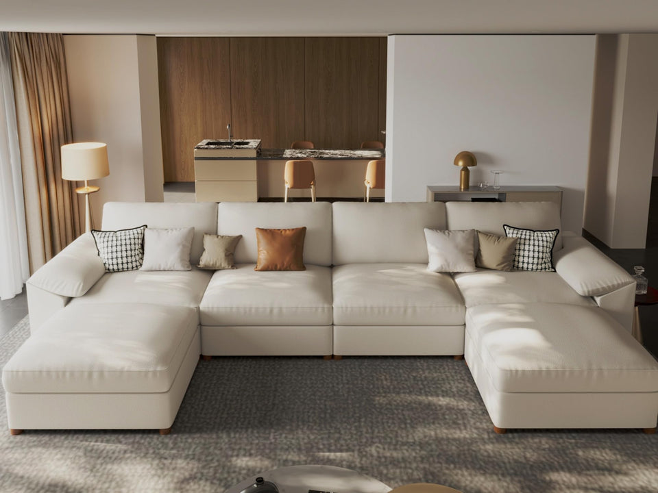 EASE MOOSE Leather Sectional Couch, Oversized Modular Sectional Sofas, Wide Deep Seat Modular Couch, Scratch Resistant Faux Leather Material, L Shaped Sofa for Big Spaces,Beige