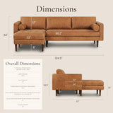 POLY & BARK Napa 72" Apartment Sofa – Italian-Tanned Full-Grain Pure-Aniline or Semi-Aniline Leather, Feather-Down Cushioning, Kiln-Dried Solid Wood Frame, Walnut Legs - Cognac Tan