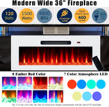 AMERLIFE Fireplace TV Stand with 36" Fireplace, 70" Modern High Gloss Fireplace Entertainment Center LED Lights, 2 Tier TV Console Cabinet for TVs Up to 80", Obsidian Black