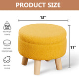 Wimarsbon Storage Ottoman, Modern Round Footrest with Soft Padded Seat, Teddy Velvet Footstool with Wood Legs, Accent Small Table or Plant Stand for Hallway, Living Room (Cream)